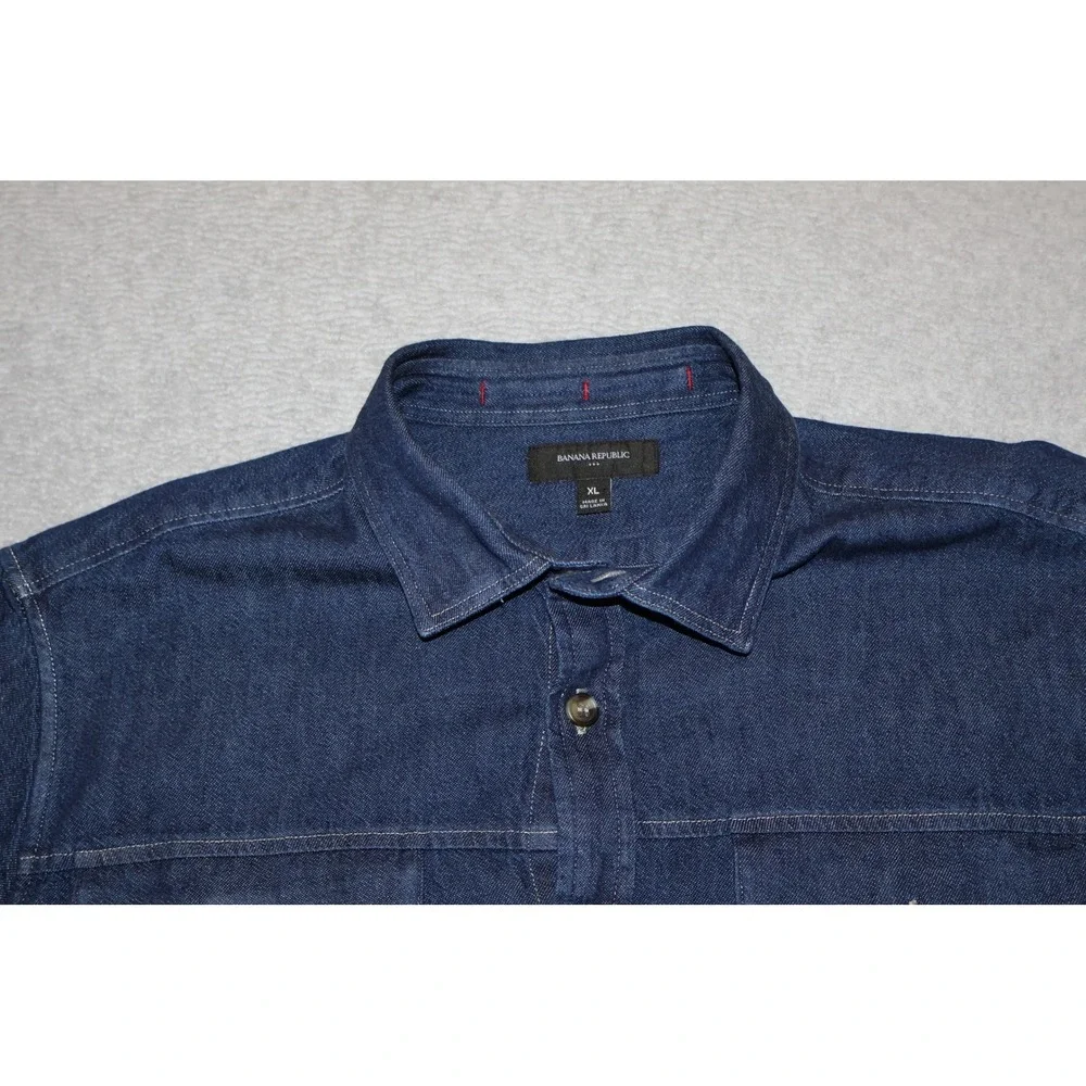 Banana Republic Denim Shirt Mens XL Blue Jean Short Sleeve Utility Workwear